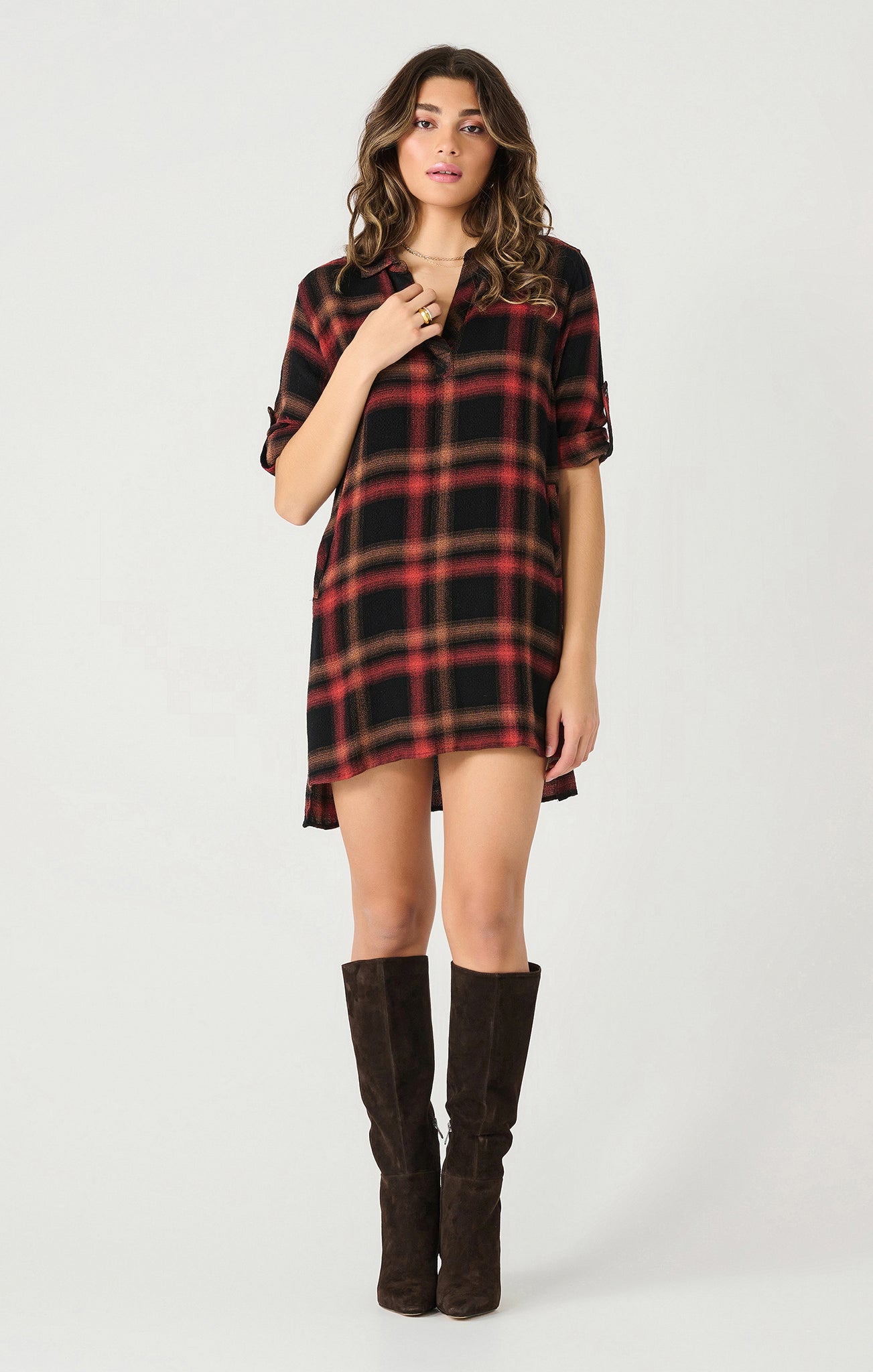 FARRAH LS ROLL TAB SHIRT DRESS