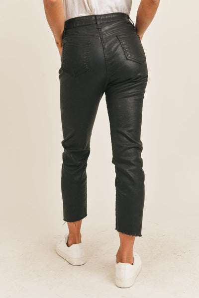 GIRL ON TOP COATED DENIM STRETCH PANT- Black