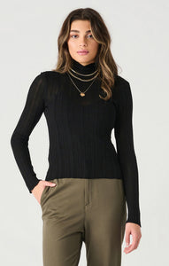 Bianca Ribbed Semi-Sheer Top- Blk