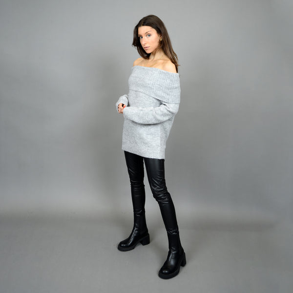 PESLA LONG RAGLAN SLEEVE MARILYN NECK PULL-OVER-Grey