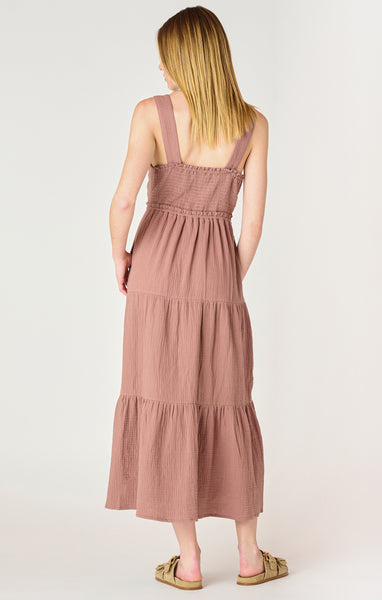 ROSEWOOD TEXTURED TIERED MIDI DRESS