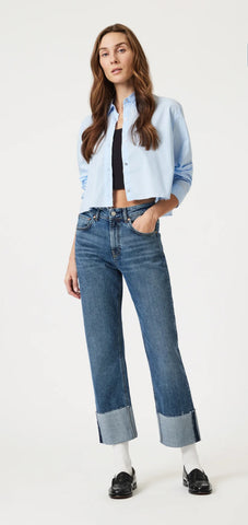 Savannah Cuffed Straight Leg Jeans - Shaded Classic Blue