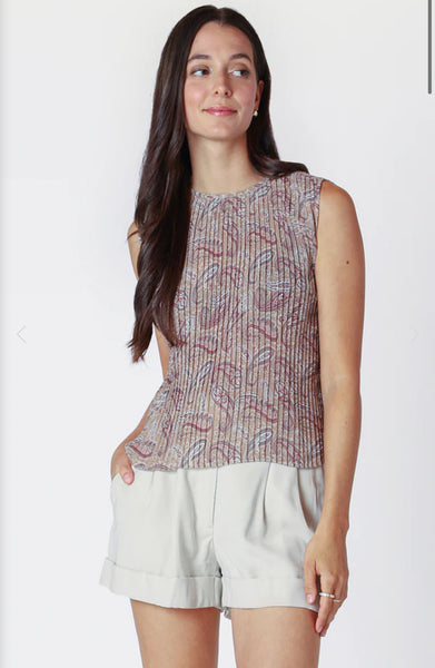 SL Pleated Top - Neutral Paisley