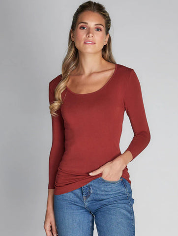 BAMBOO 3/4 SLEEVE TOP- Brandy