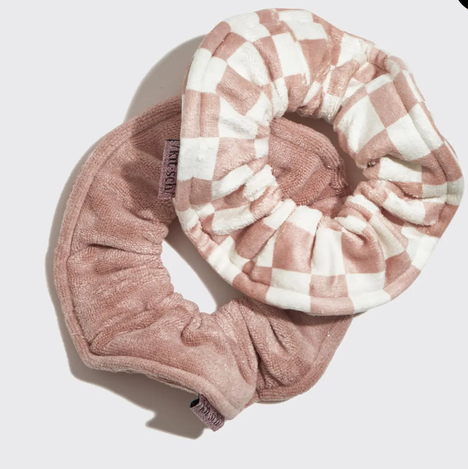 Microfibre Quick Dry Towel Scrunchie - 2pc Terracotta checker￼