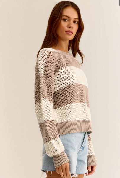 BROADBEACH STRIPE SWEATER- Putty