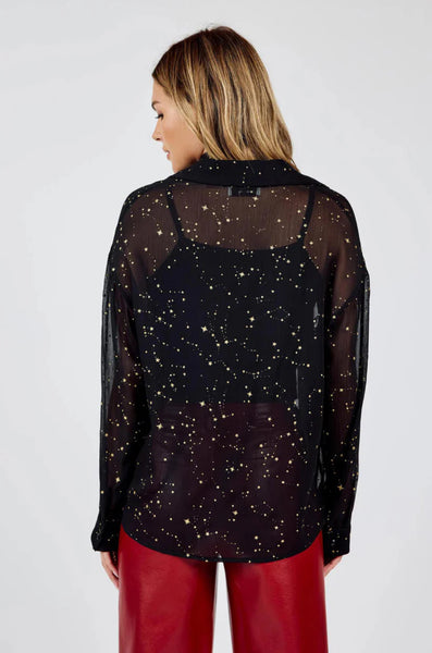 STARRY EYES BLOUSE WITH SELF NECK TIE - Black Gold