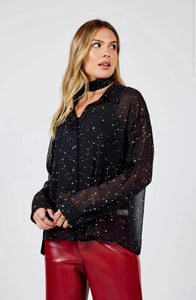 STARRY EYES BLOUSE WITH SELF NECK TIE - Black Gold