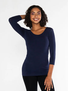 BAMBOO 3/4 SLEEVE TOP- Navy