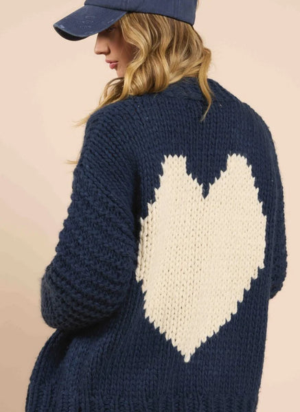 Heart You Handknit Cardigan - Navy Ivory