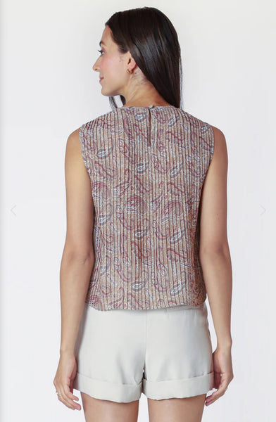 SL Pleated Top - Neutral Paisley