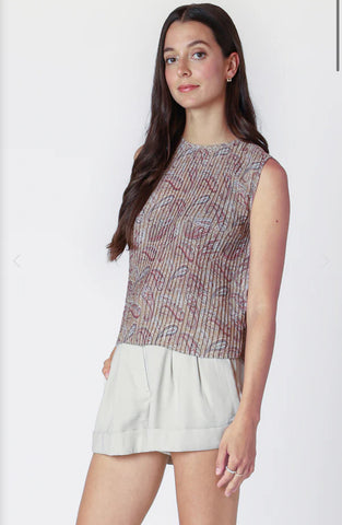 SL Pleated Top - Neutral Paisley