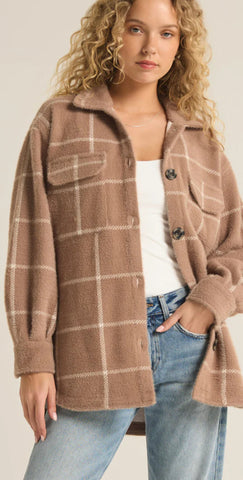 PLAID TUCKER SHIRT JACKET- Heather Taupe