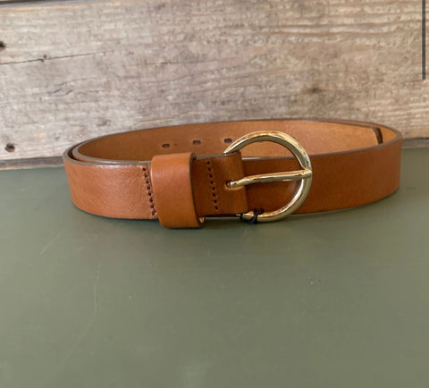 Satin Gold Buckle Belt - Camel