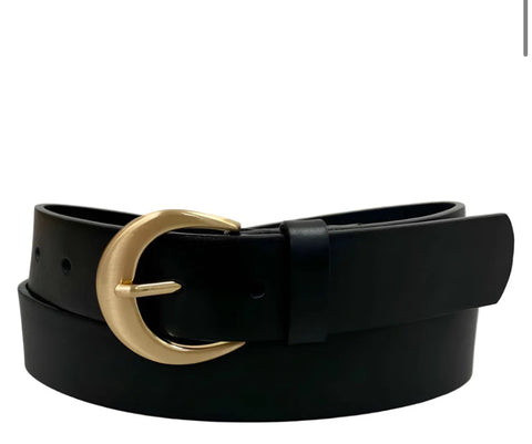 Satin Gold Buckle Belt - Black