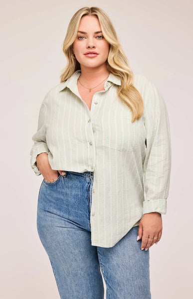 Dominique Button Down Shirt- Cactus stripe