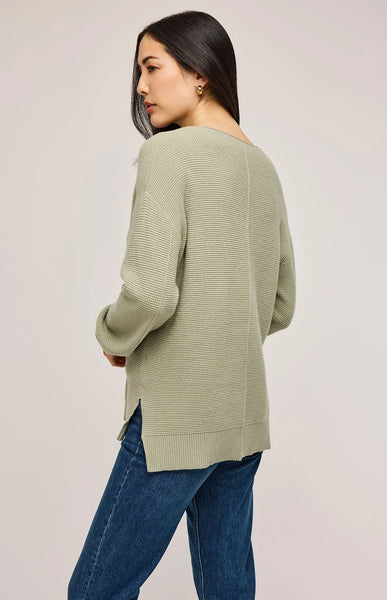 Lisbon V-Neck Knit Sweater- Cactus