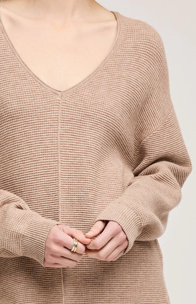 Lisbon V-Neck Knit Sweater- Heather Taupe