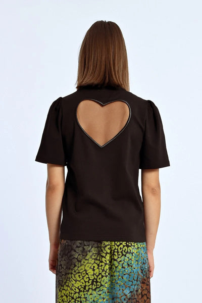 HEART-SHAPED BACKLESS T-SHIRT- Blk