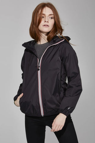 Sloane - Black Full Zip Packable Rain Jacket