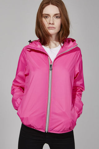 Sloane - Pink Fluo Full Zip Packable Rain Jacket